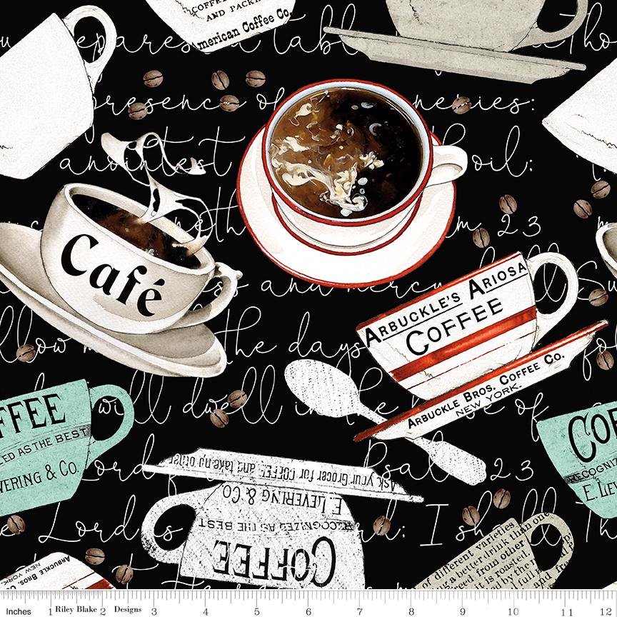 Coffee Chalk 5" Stacker OOP Charm Pack, Riley Blake 5-11030-42, 5" Precut Coffee Themed Charm Pack Fabric Squares, J Wecker Frisch