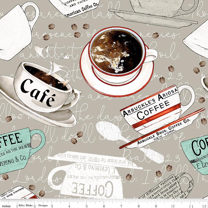 Coffee Chalk 5" Stacker OOP Charm Pack, Riley Blake 5-11030-42, 5" Precut Coffee Themed Charm Pack Fabric Squares, J Wecker Frisch