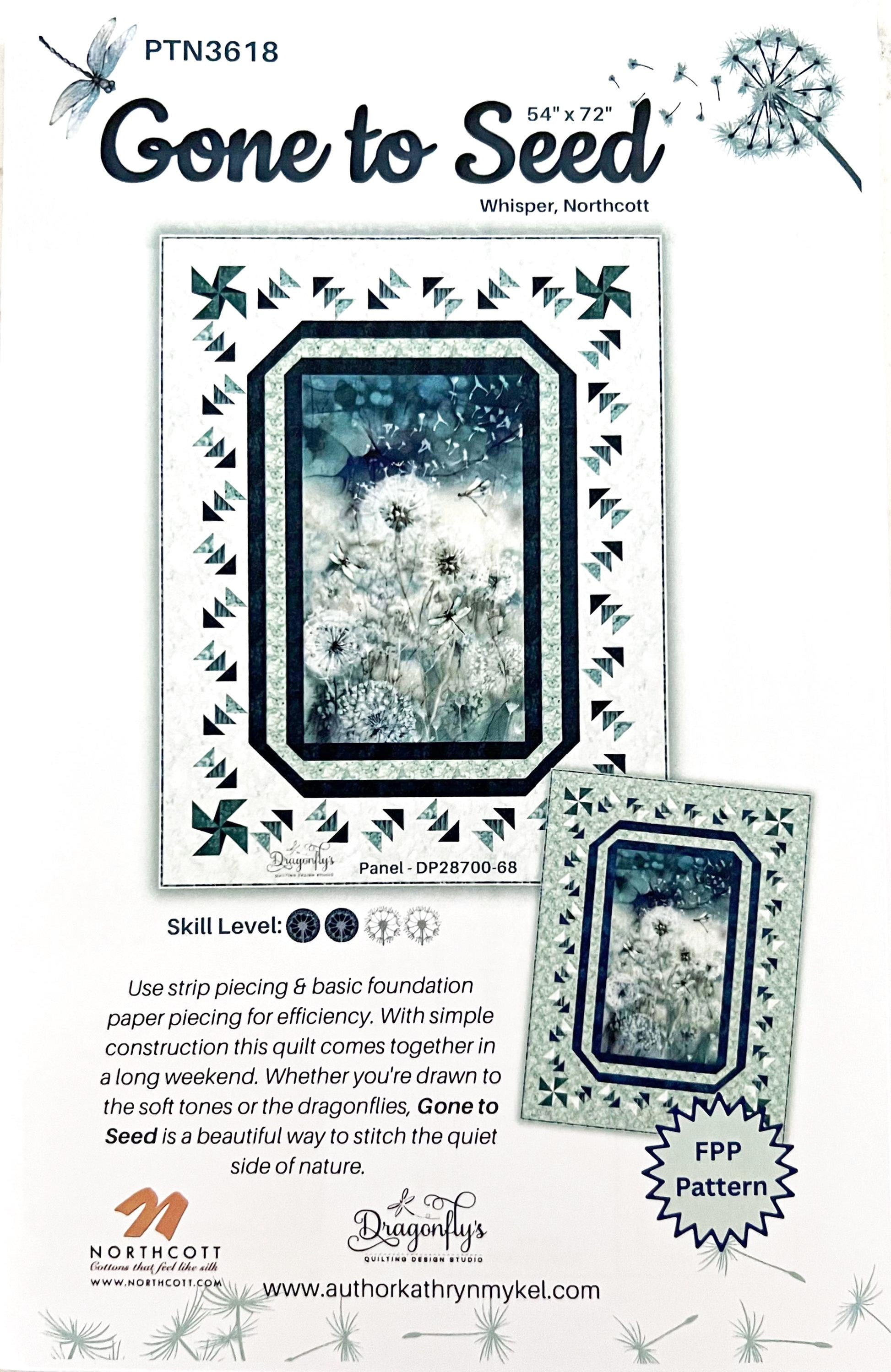 Gone to Seed Panel Frame Quilt PATTERN, Dragonfly's Quilting DQDS1047 PTN3618, Panel Yardage Friendly Panel Frame Lap Throw Quilt Pattern