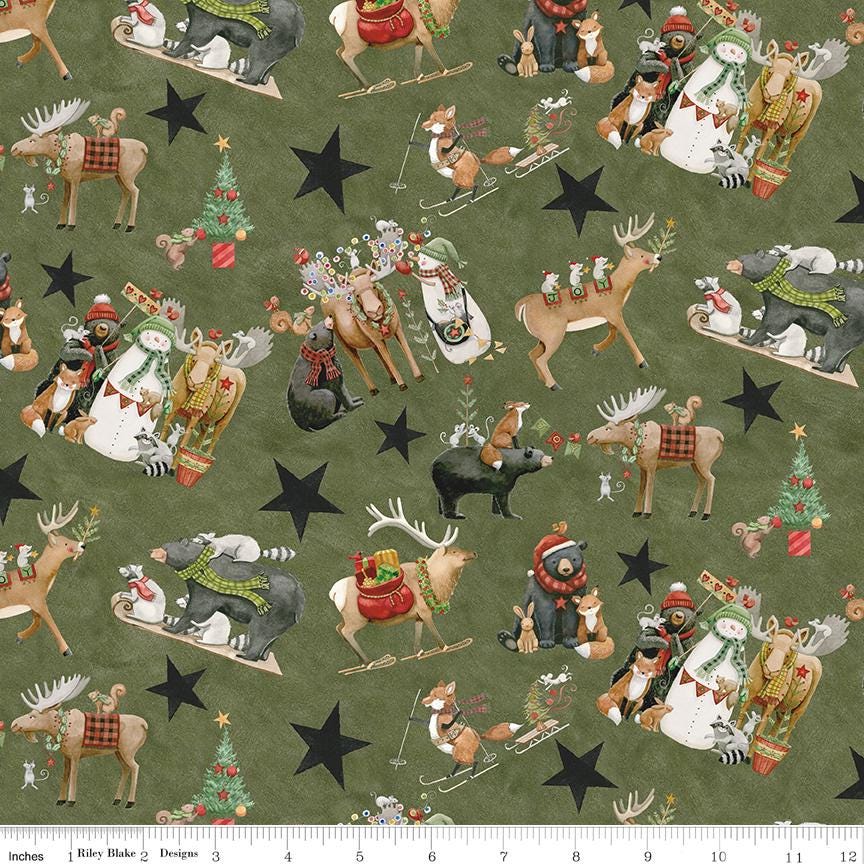 Northern Christmas 5" Stacker, Riley Blake 5-17830-42, Whimsical Snowmen Animals Christmas Xmas Quilt Fabric Squares, Teresa Kogut
