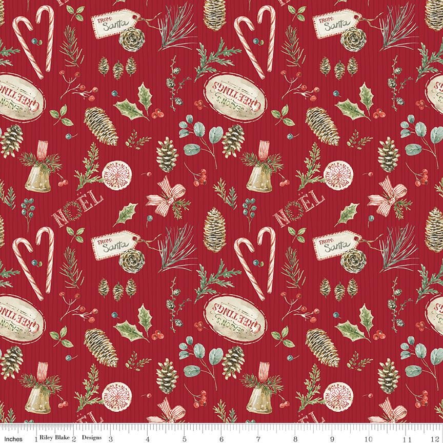 Holiday Spirit 5" Stacker, Riley Blake 5-17460-42, 5" Precut Traditional Christmas Xmas Charm Pack Fabric Squares, Lisa Audit