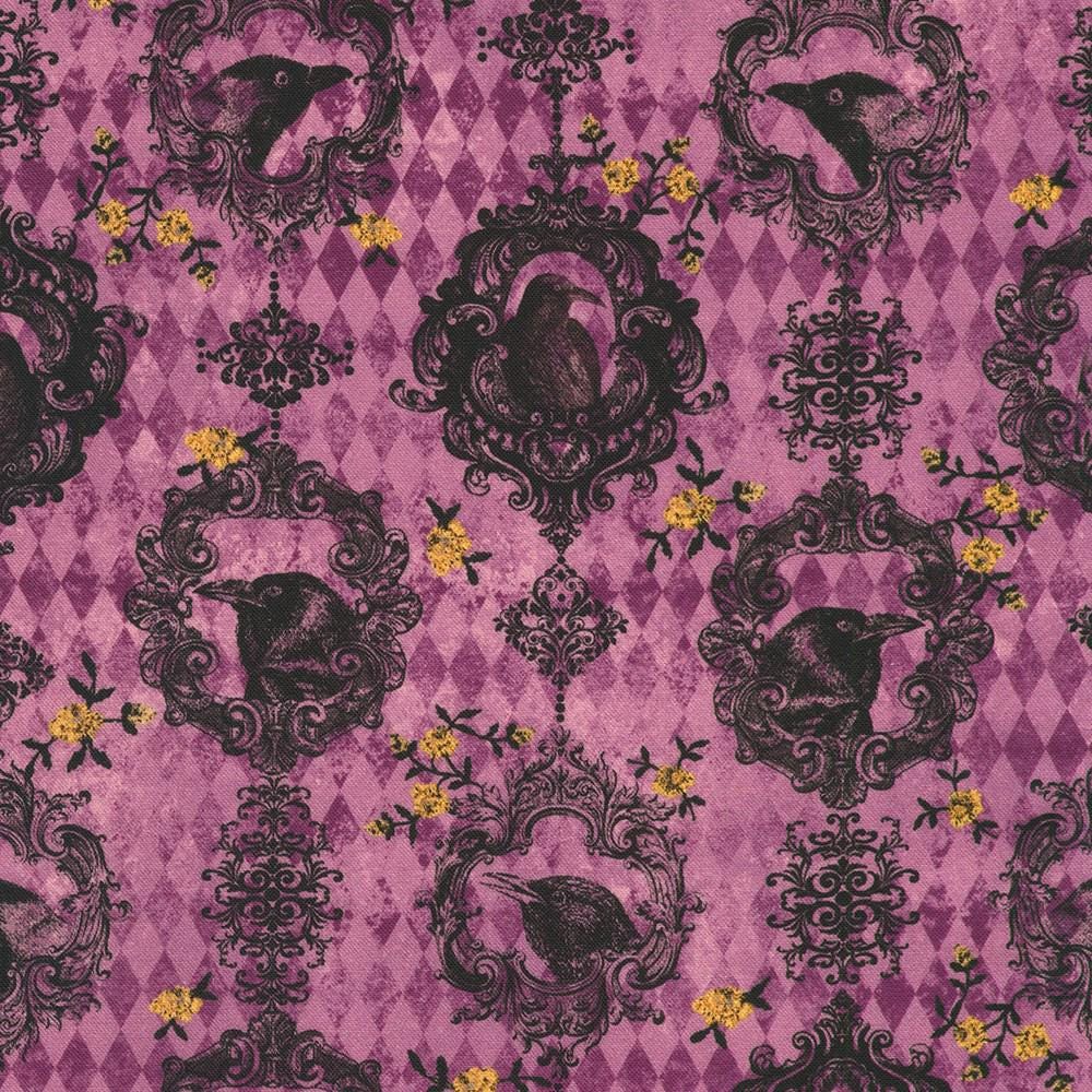 Ravenwood 5" Halloween Charm Squares, Robert Kaufman CHS-1394-42, 5" Precut Halloween Crows Skulls Floral Fabric Squares