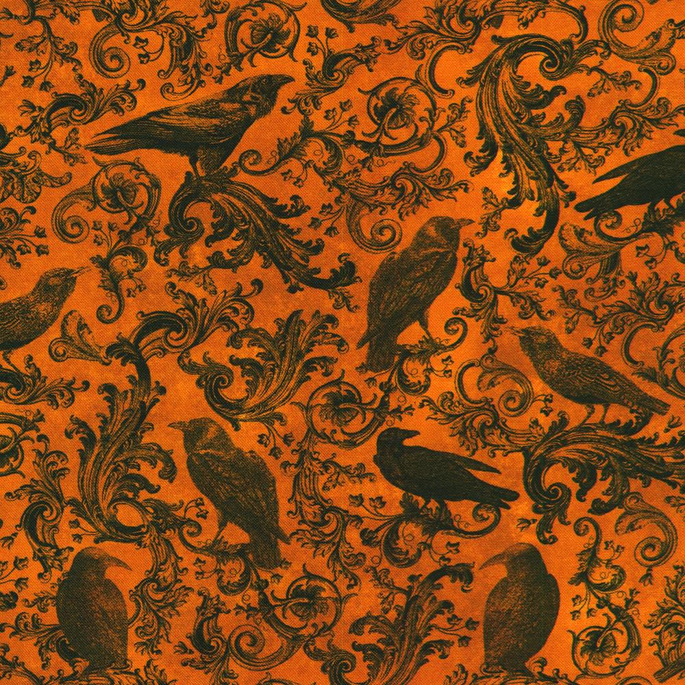 Ravenwood 5" Halloween Charm Squares, Robert Kaufman CHS-1394-42, 5" Precut Halloween Crows Skulls Floral Fabric Squares