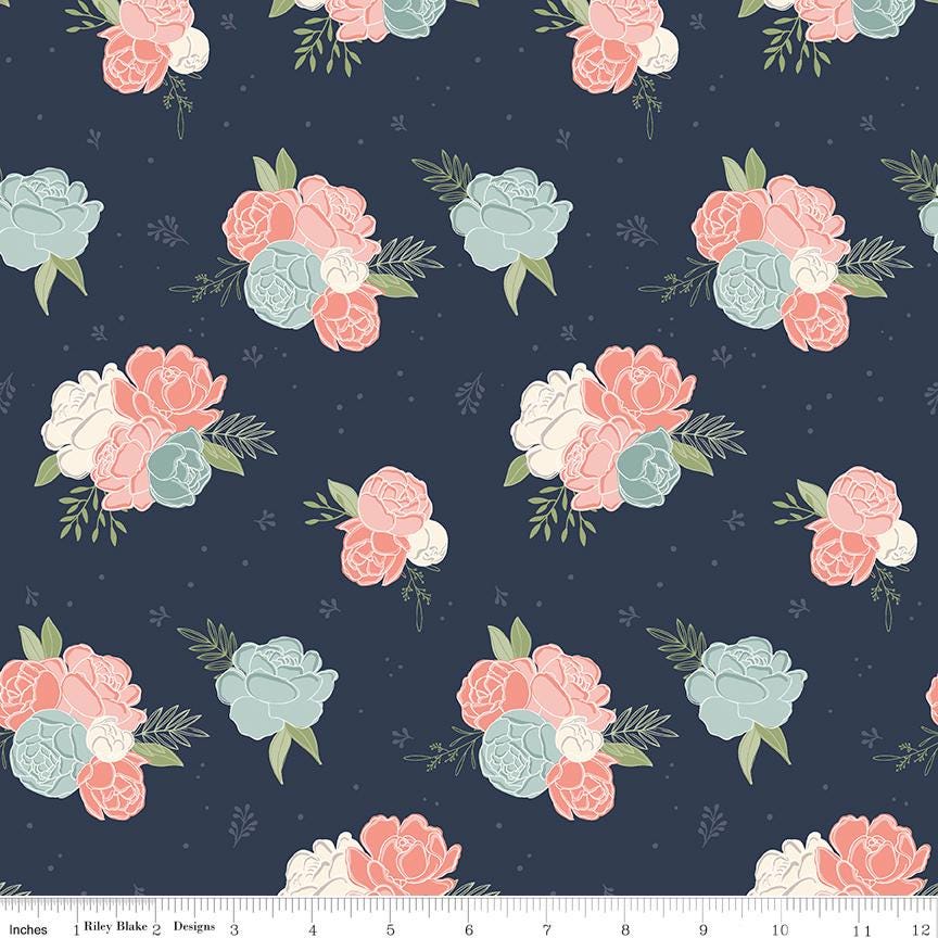 Daybreak 5" OOP Stacker, Riley Blake 5-11620-42, 5" Precut Pink Yellow Blue Floral Bee Charm Pack Fabric Squares, Cotton and Joy