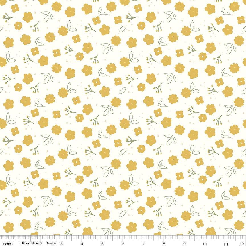 Daybreak 5" OOP Stacker, Riley Blake 5-11620-42, 5" Precut Pink Yellow Blue Floral Bee Charm Pack Fabric Squares, Cotton and Joy