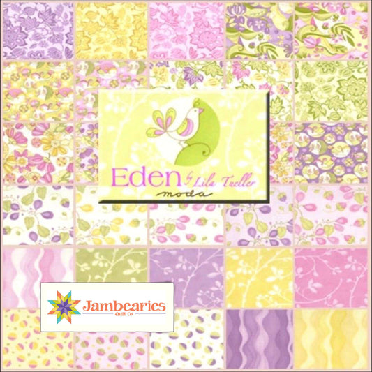RARE Eden Oop 5" Stacker, Moda 11420PP, 5" Precut Pink Purple Green Yellow Floral Charm Pack Fabric Squares, Lila Tueller