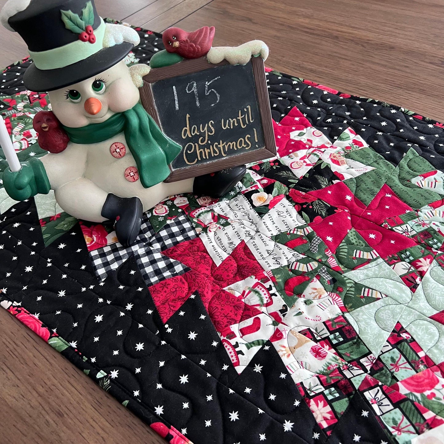 Christmas Quilted Table Runner, 18.5" x 37", Handmade Charming Christmas Twister Table Runner Quilt