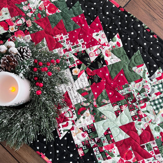 Christmas Quilted Table Runner, 18.5" x 37", Handmade Charming Christmas Twister Table Runner Quilt