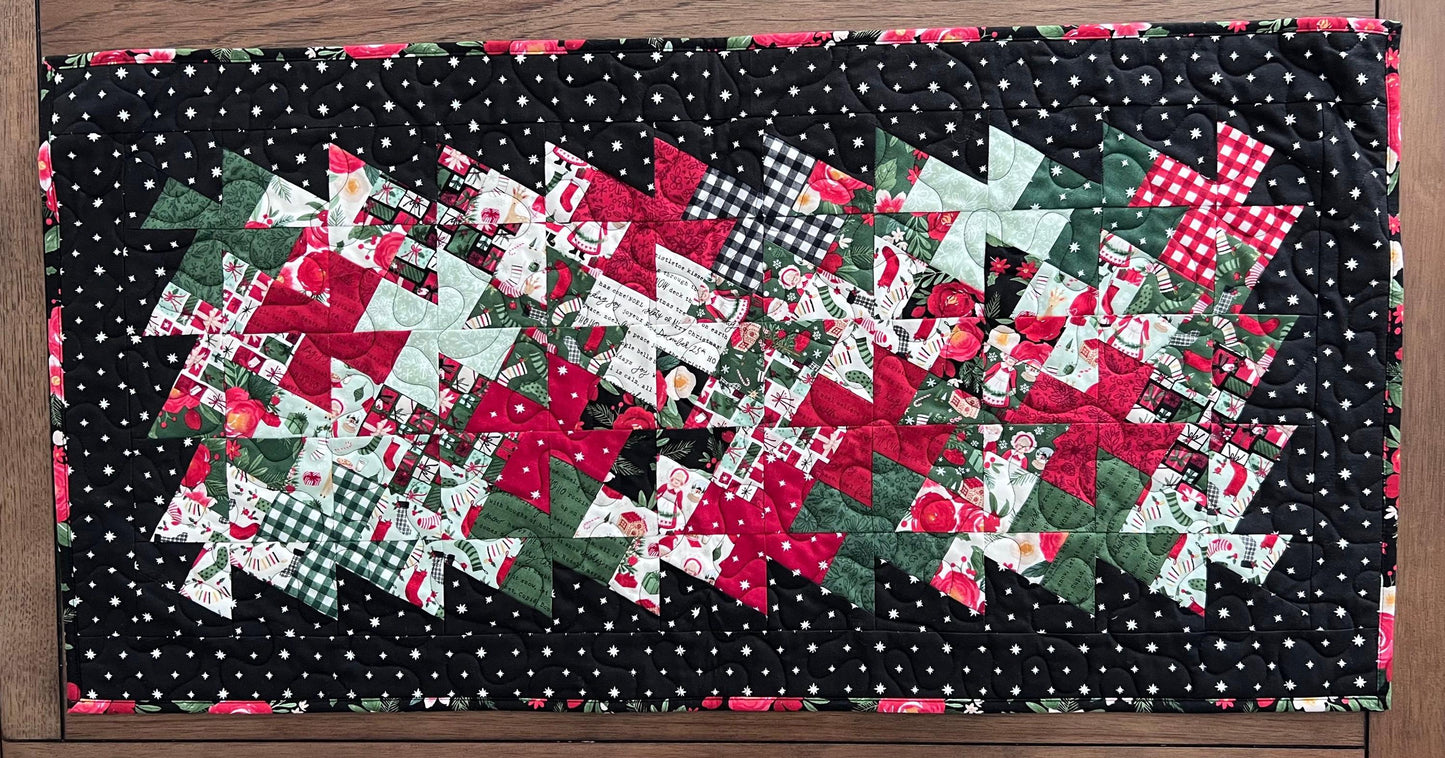 Christmas Quilted Table Runner, 18.5" x 37", Handmade Charming Christmas Twister Table Runner Quilt