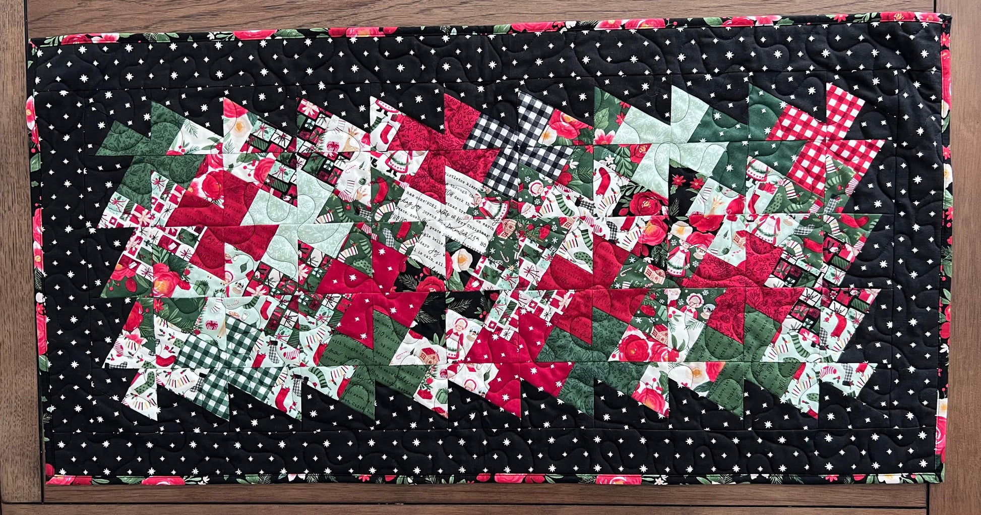Christmas Quilted Table Runner, 18.5" x 37", Handmade Charming Christmas Twister Table Runner Quilt
