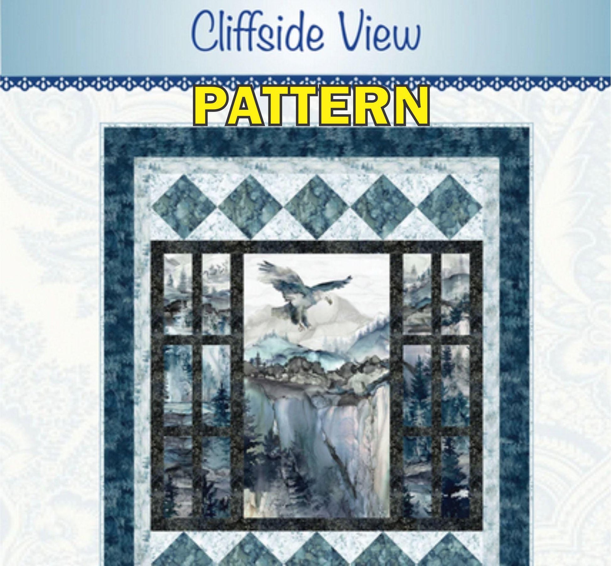 Cliffside View Panel Frame Quilt Pattern, Bound to Be Quilting BTBQ289 PTN2895, 24" Panel Friendly Window Frame Lap Throw Quilt Pattern