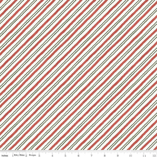 Holiday Spirit - Red Green Striped Christmas Fabric, Riley Blake C17465-Multi, Bias Stripe Christmas Xmas Fabric, Lisa Audit, By the Yard