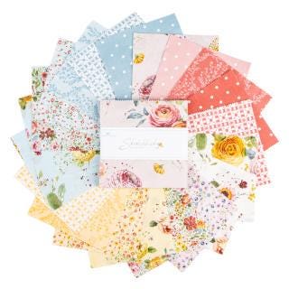 Sketchbook 5" Stacker, Riley Blake 5-17520-42, 5" Precut Pink Blue Yellow Coral Floral Fabric Squares, Lisa Audit