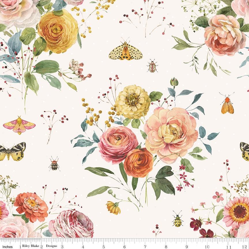 Sketchbook 10" Stacker, Riley Blake 10-17520-42, 10" Precut Pink Blue Yellow Coral Floral Fabric Squares, Lisa Audit