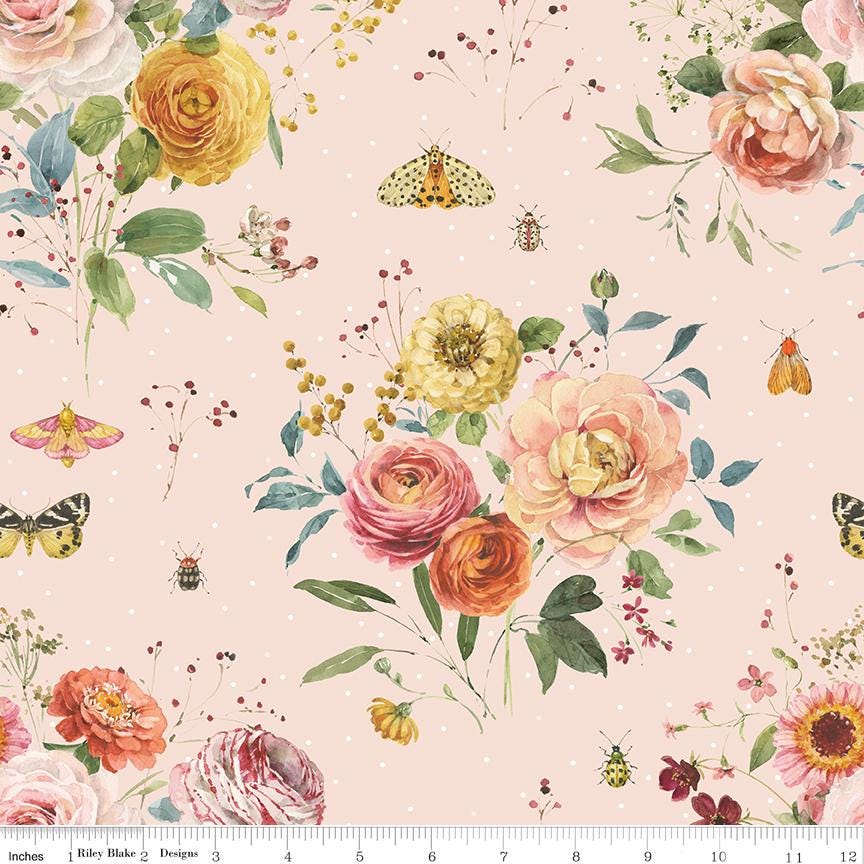 Sketchbook 5" Stacker, Riley Blake 5-17520-42, 5" Precut Pink Blue Yellow Coral Floral Fabric Squares, Lisa Audit