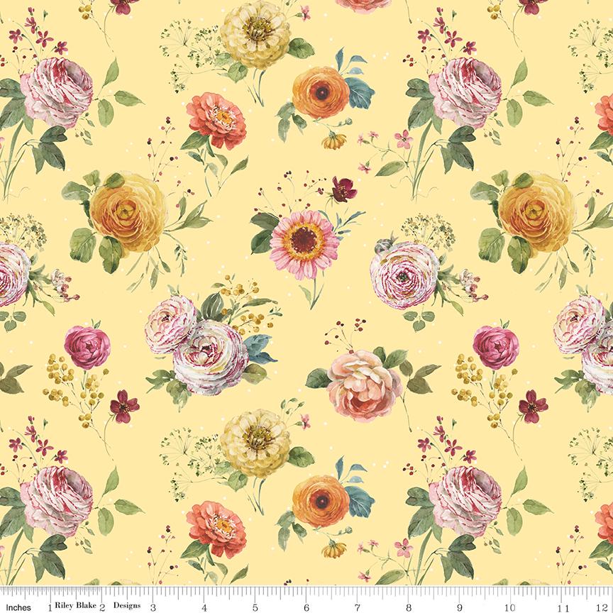 Sketchbook 10" Stacker, Riley Blake 10-17520-42, 10" Precut Pink Blue Yellow Coral Floral Fabric Squares, Lisa Audit