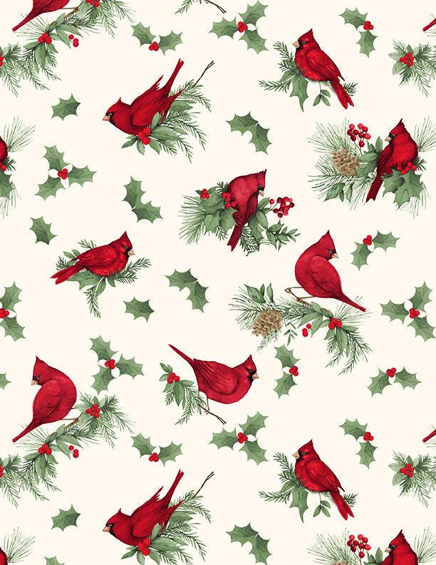 Cardinal Charm 5 Karat Crystals, Wilmington Prints 895-508, Precut 5" Christmas Cardinals Floral Fabric Squares Charm Pack