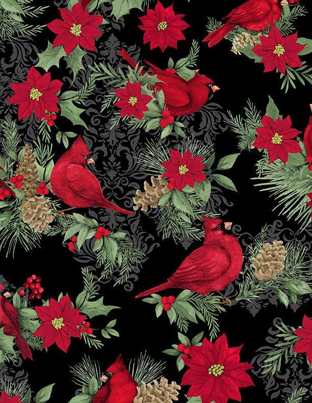 Cardinal Charm 5 Karat Crystals, Wilmington Prints 895-508, Precut 5" Christmas Cardinals Floral Fabric Squares Charm Pack