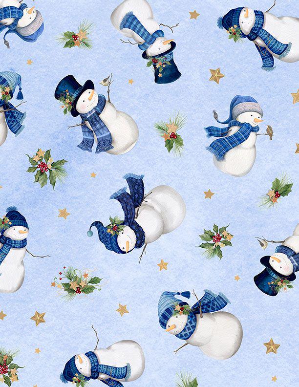 Let It Snow Man 5 Karat Crystals, Wilmington Prints 899-508, Precut 5" Blue White Gray Christmas Winter Snowman Fabric Squares Charm Pack