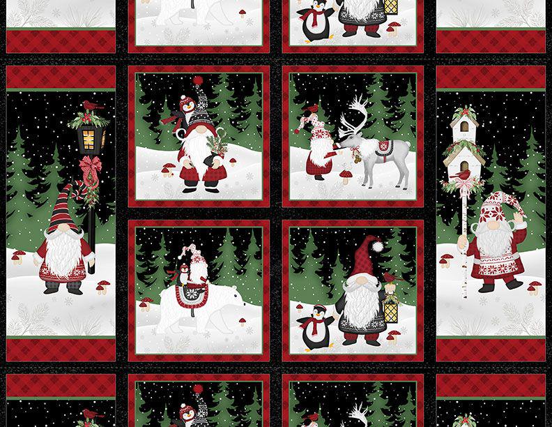 Snowy Gnomies - Christmas Gnomes 24" Fabric Panel, Wilmington Prints 49369-937, Christmas Fabric Panel Blocks, By the Yard