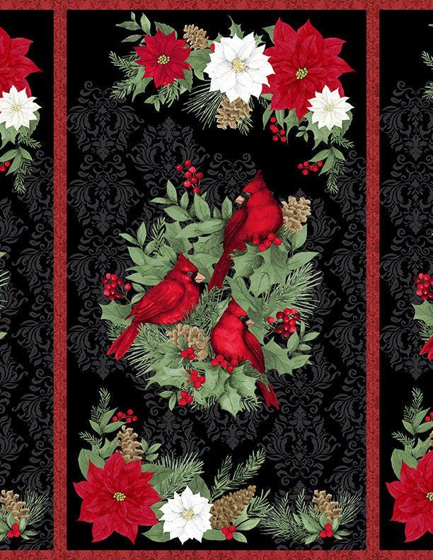 Cardinal Charm - 24" Christmas Fabric Panel, Wilmington Prints 39926-937, Christmas Cardinals Craft Fabric Panel, By the Yard