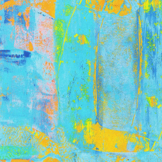 REMNANT 64" x 108" of Urban Archeology Quilt Back Fabric, Robert Kaufman ANJDSX-23625-64 Azure, Pastel Blue Orange Abstract Wide Quilt Back