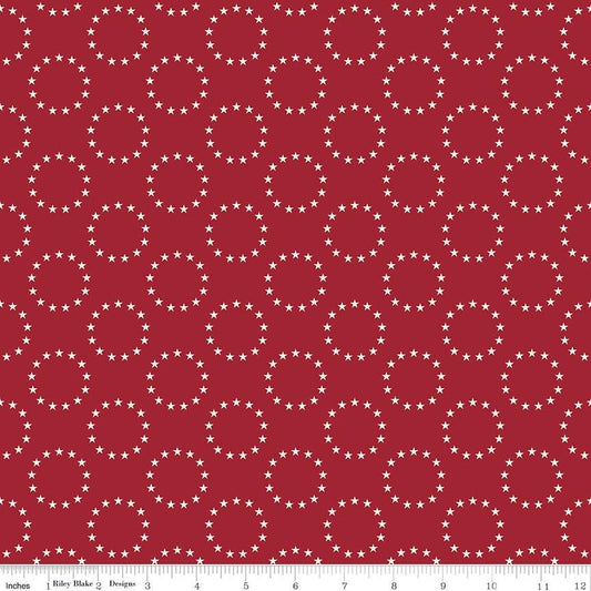 Independence - 13 Colonies White Stars on Red Fabric, Riley Blake C17336-Cherrytart, Red Patriotic Cotton Quilt Blender Fabric, By the Yard