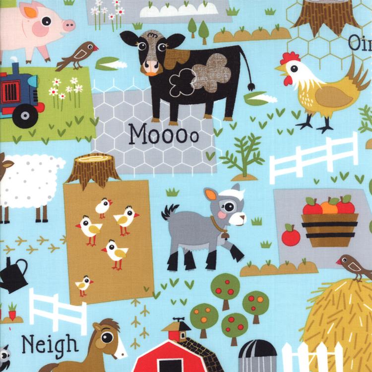 Oink A Doodle Moo 5" Charm Pack OOP, Moda 30520PP, Precut 5" Farm Animals Barnyard Juvenile Primary Colors Fabric, Jenn Ski