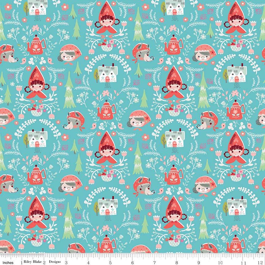 Little Red in the Woods 5" Stacker, Riley Blake 5-8080-42, 5" Precut Pink Mint Blue Little Red Riding Hood Fairy Tale Fabric