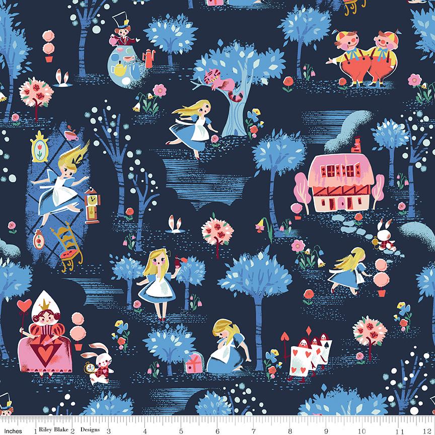 Down the Rabbit Hole 5" Stacker, Riley Blake 5-12940-42, 5" Precut Alice in Wonderland Fairy Tale Charm Pack Fabric Squares, Jill Howarth