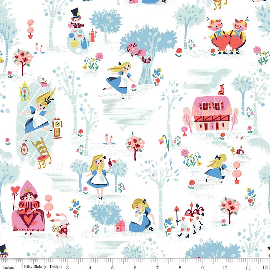 Down the Rabbit Hole 5" Stacker, Riley Blake 5-12940-42, 5" Precut Alice in Wonderland Fairy Tale Charm Pack Fabric Squares, Jill Howarth