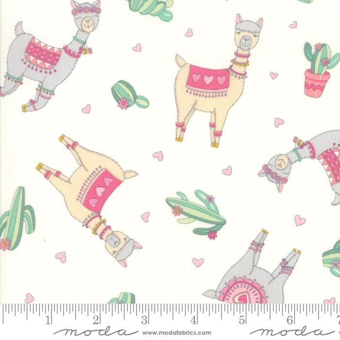 Llama Love 5" Charm Pack OOP, Moda 19920PP, 5" Precut Pink Blue Llama Fabric Squares, Valentine's Day Charm Pack Fabric, Deb Strain
