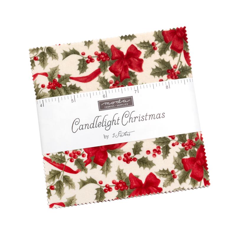 Candlelight Christmas 5" Charm Pack, Moda 44420PP, Precut 5" Paisley Floral Red Green Black Cream Christmas Xmas Fabric Squares, 3 Sisters