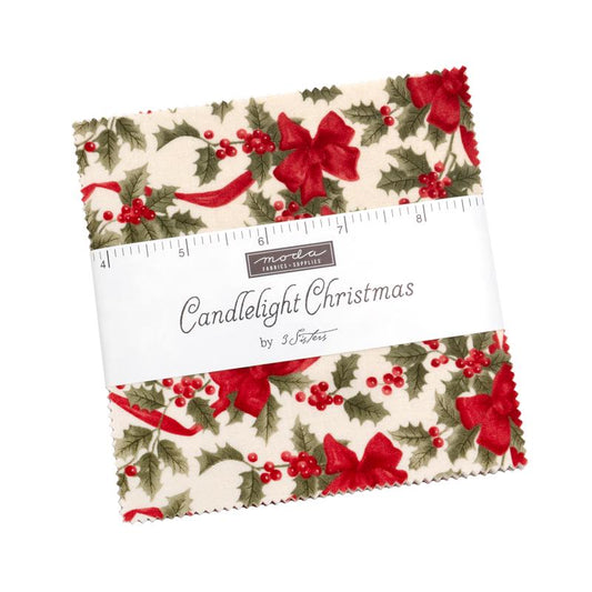 Candlelight Christmas 5" Charm Pack, Moda 44420PP, Precut 5" Paisley Floral Red Green Black Cream Christmas Xmas Fabric Squares, 3 Sisters