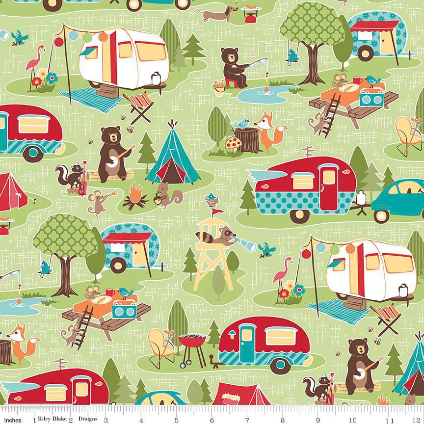Road Trip 5" Stacker OOP, Riley Blake 5-5620-42, Precut 5" Bears Camping Travel Themed Juvenile Novelty Fabric Squares