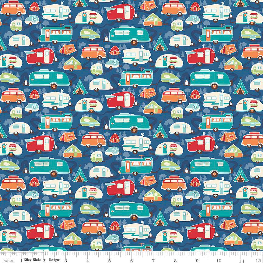 Road Trip 5" Stacker OOP, Riley Blake 5-5620-42, Precut 5" Bears Camping Travel Themed Juvenile Novelty Fabric Squares