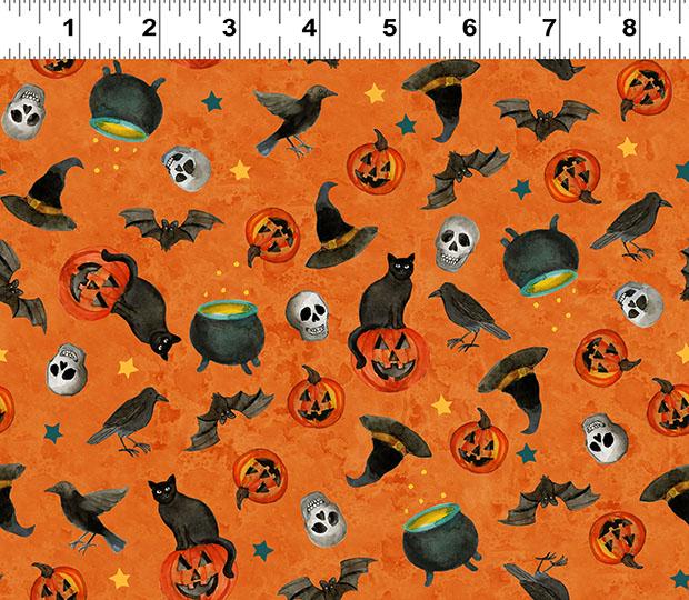 Emerald Hollow 20 Fat Quarters Halloween Fabric Bundle, Clothworks FQ0551, Cotton Halloween Quilt Fabric, Sue Zipkin