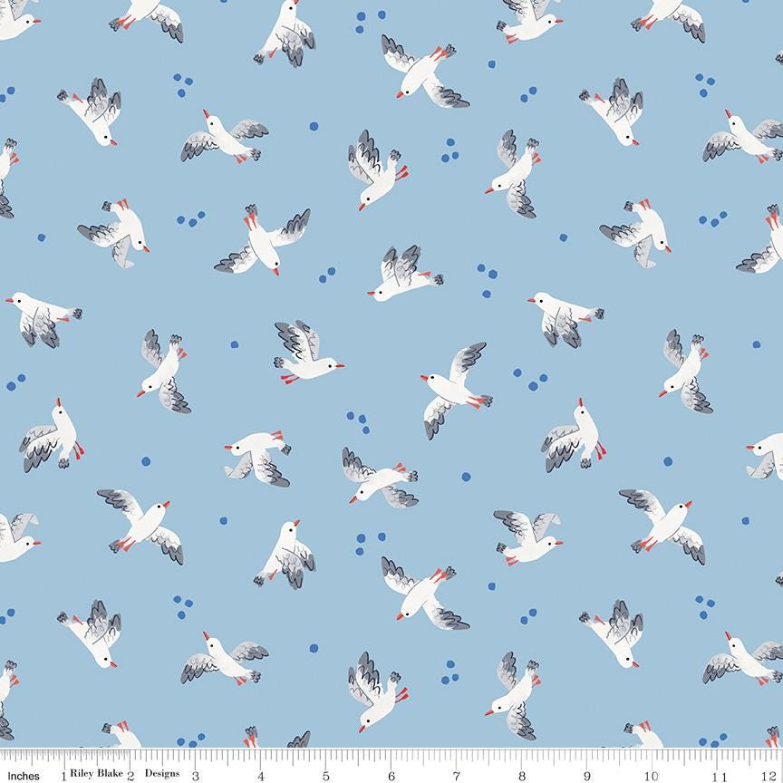 Lost at Sea 5" Stacker OOP, Riley Blake 5-13400-42, 5" Precut Red Blue Boats Whales Nautical Ocean Charm Pack Fabric Squares