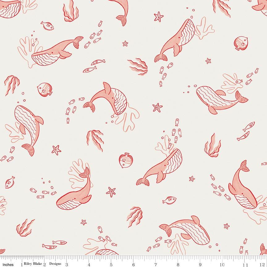 Lost at Sea 5" Stacker OOP, Riley Blake 5-13400-42, 5" Precut Red Blue Boats Whales Nautical Ocean Charm Pack Fabric Squares