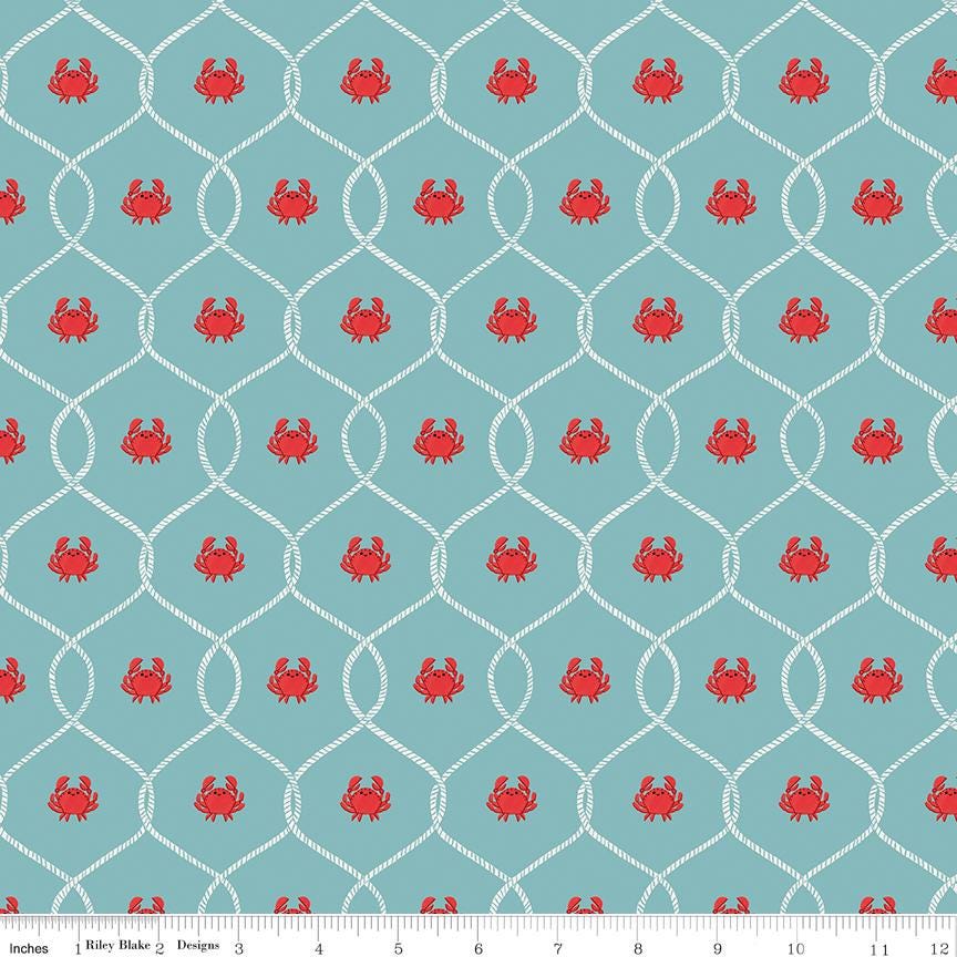 Lost at Sea 5" Stacker OOP, Riley Blake 5-13400-42, 5" Precut Red Blue Boats Whales Nautical Ocean Charm Pack Fabric Squares