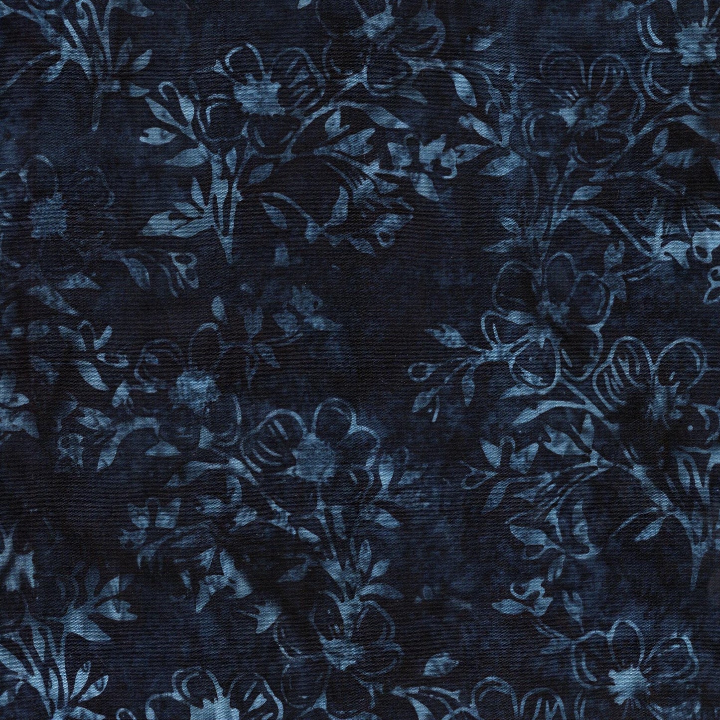 Berry Crush - Dark Navy Blue Floral Batik Fabric, Island Batik 712537595 Dogwood Floral Blue, Blue Tonal Cotton Batik Fabric, By the Yard