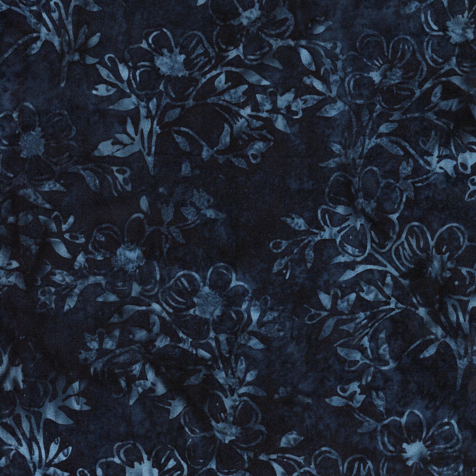 Berry Crush - Dark Navy Blue Floral Batik Fabric, Island Batik 712537595 Dogwood Floral Blue, Blue Tonal Cotton Batik Fabric, By the Yard
