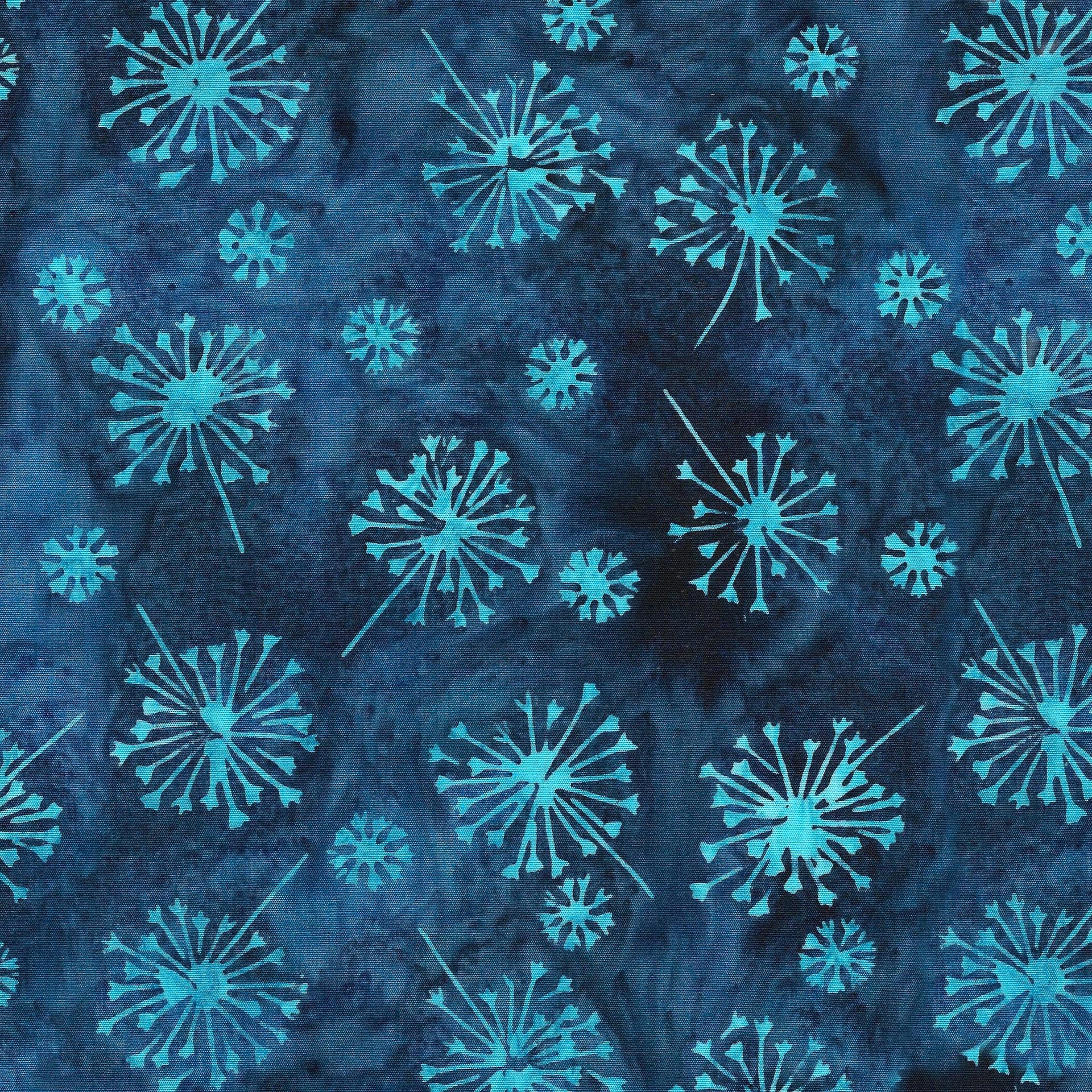 Just Dandy - Aqua Dandelions on Navy Blue Floral Batik Fabric, Island Batik 422406580 Wispy Dandelions, Cotton Batik Fabric, By the Yard