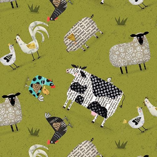 On the Farm 5" Squares OOP, Benartex ONFR5PK, 5" Precut Whimsical Farm Animals Fabric Squares, Terry Runyan