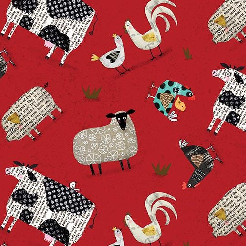On the Farm 5" Squares OOP, Benartex ONFR5PK, 5" Precut Whimsical Farm Animals Fabric Squares, Terry Runyan