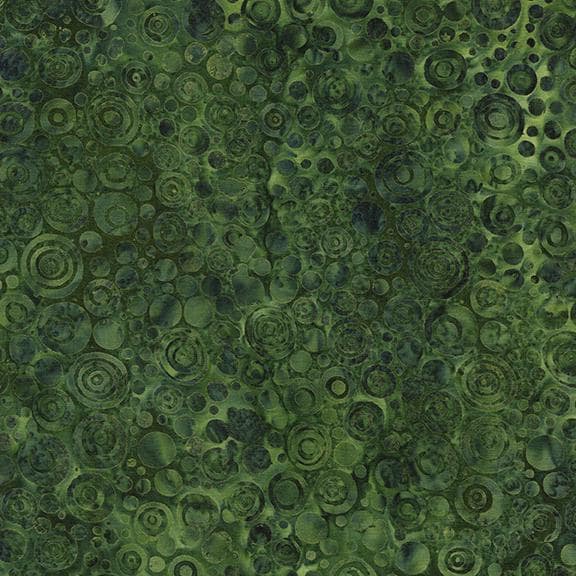 Earth Essence - Dark Green Circles Dots Batik Fabric, Island Batik 112522675 Tiger Eye Green, Green Tonal Cotton Batik Fabric, By the Yard