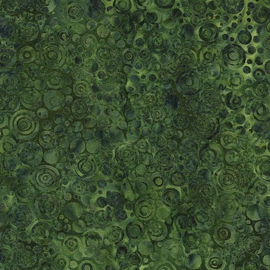 Earth Essence - Dark Green Circles Dots Batik Fabric, Island Batik 112522675 Tiger Eye Green, Green Tonal Cotton Batik Fabric, By the Yard