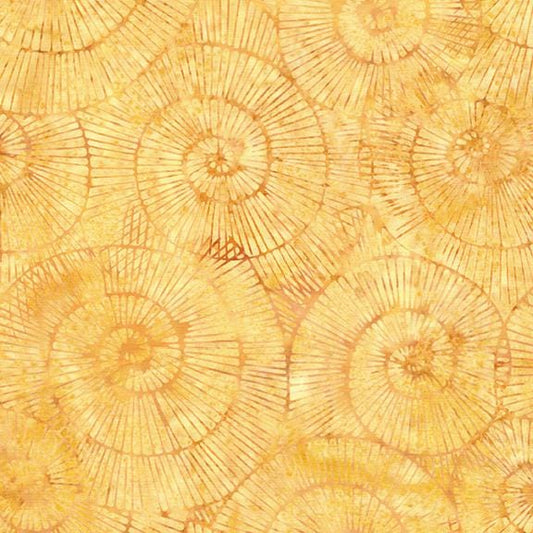 Geode Glow - Tan Brown Batik Fabric, Island Batik 112518230 Fossil Spiral Yellow, Tan Brown Tonal Texture Cotton Quilt Fabric, By the Yard