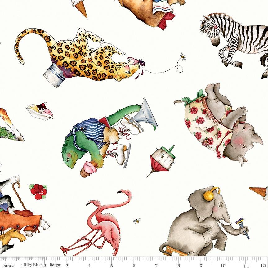 Hungry Animal Alphabet 5" Stacker OOP, Riley Blake 5-10180-42, 5" Precut Baby Nursery Whimsical Animal Fabric Squares, J Wecker Frisch