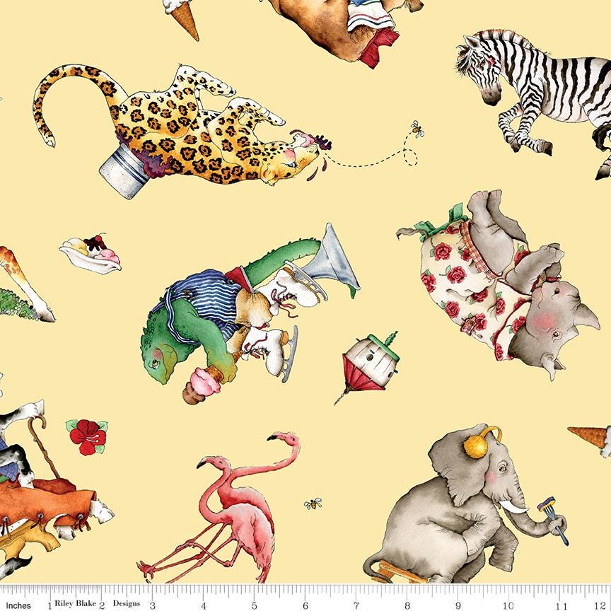 Hungry Animal Alphabet 5" Stacker OOP, Riley Blake 5-10180-42, 5" Precut Baby Nursery Whimsical Animal Fabric Squares, J Wecker Frisch